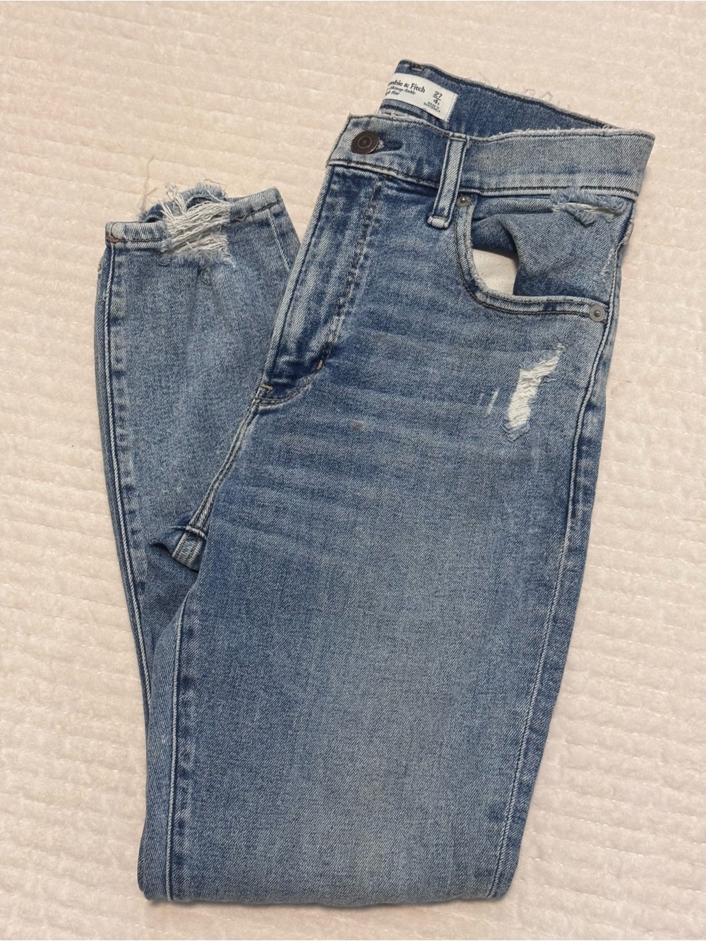 Abercrombie & Fitch Light Blue High-Rise Distressed Jeans